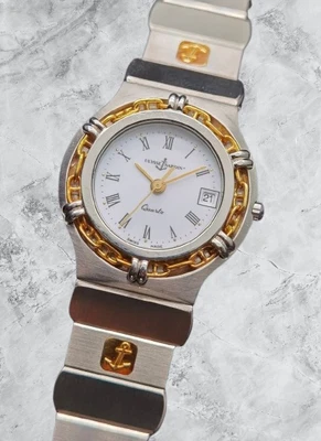 La Chaine ULYSSE NARDIN 44.21 Quartz Watch White Dial 26mm Case 6.5in JAPAN - Image 1 of 4