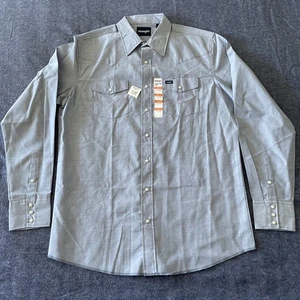 Wrangler Hemd Herren 17 1/2x38 Pearl Snap Chambray Blau Arbeit Cowboy Neu Mit Etikett - Bild 1 von 12