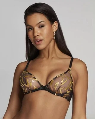 Sujetador Agent Provocateur PAWLA negro/dorado sin relleno talla 32C del Reino Unido Nuevo con etiquetas Precio de venta sugerido por el fabricante 115 GBP Foto 1 de 4