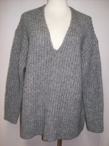 Eileen Fisher Wool Alpaca Gray V Neck Chunky Knit Boxy LS Sweater sz Large - Picture 1 of 3