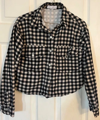 Camisa Zara Negra Crema Cuadros Pana Botón Delantero Manga Larga Niñas 13-14 Foto 1 de 4