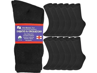 (12-Pairs) Unisex Cotton Non-Binding Extra Wide Diabetic Crew Socks Size 10-13 - Image 1 of 4