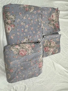 4 Pc Ralph Lauren Blue Shelter Island Floral FLAT FITTED Sheet Pillowcases King - Picture 1 of 5