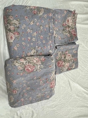 4 Pc Ralph Lauren Blue Shelter Island Floral FLAT FITTED Sheet Pillowcases King - Image 1 of 4