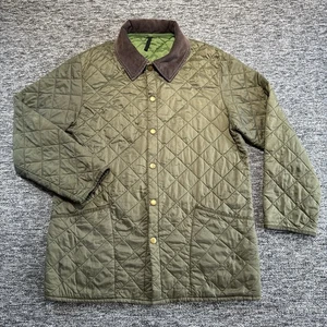 Barbour Liddesdale Jacket Mens Large Green Quilted Cord Collar Country Button Up - Picture 1 of 8