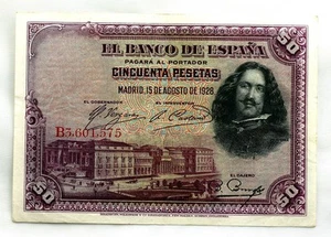 Spagna-Billete. Velazquez. 50 pesetas 1928. Madrid Serie B. EBC / XF - Imagen 1 de 2