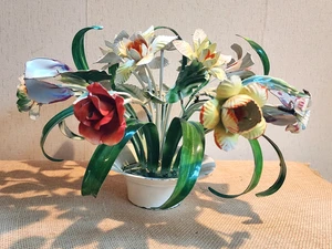 💐 Vintage MCM Florentia Metall Tole Blume 12,5" Topfstrauß - Made in Italy - Bild 1 von 19