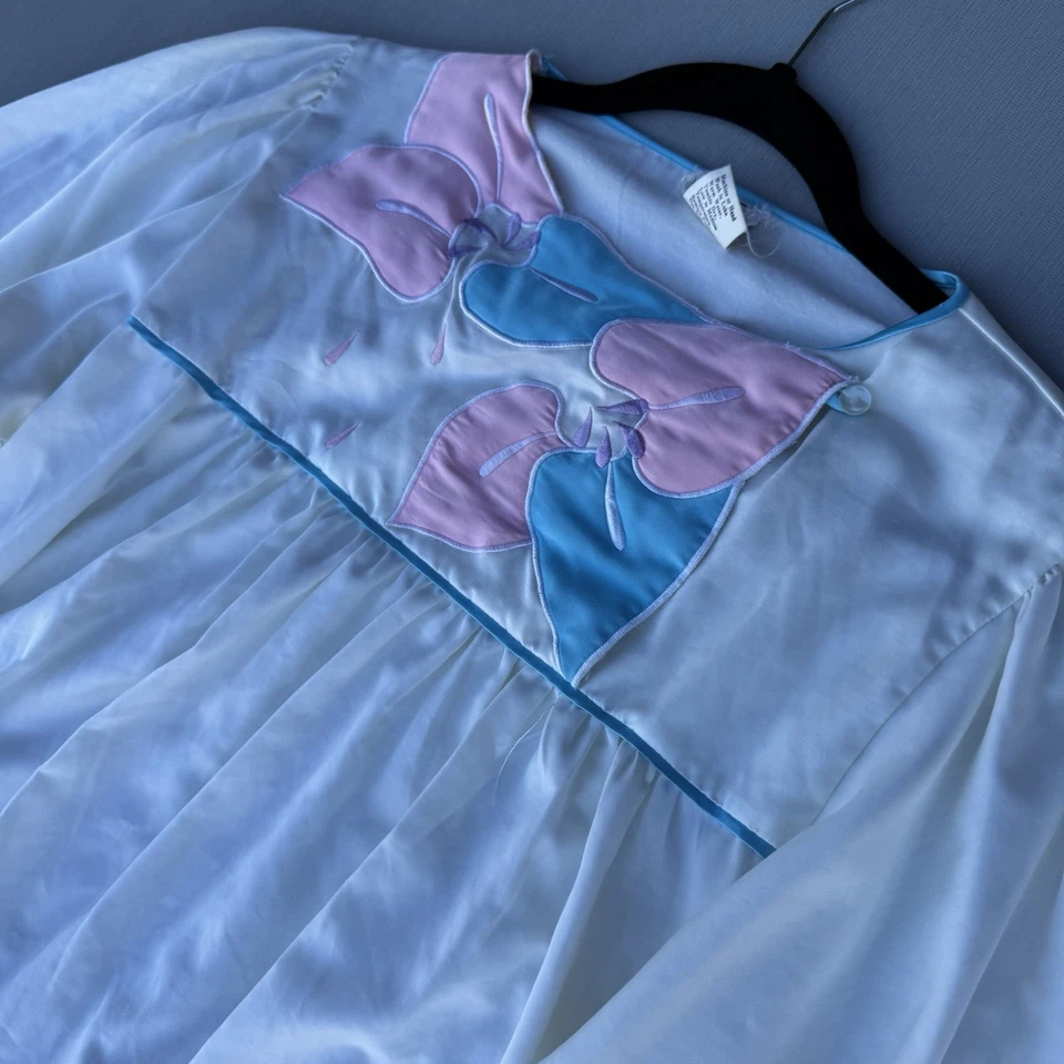 Camisón NATORI Blanco Manga Larga Marfil Sedoso Apliques Bordados Floral Talla M Foto 1 de 4