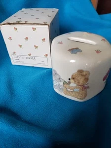 Banco de monedas vintage para niños Mikasa oso de peluche ratón hexágono de cerámica Japón - Imagen 1 de 7