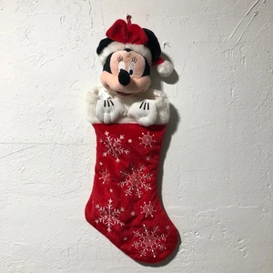 Disney Minnie Mouse Plüsch Weihnachtsstrumpf 3D Kopf rot bestickt Schneeflocken - Bild 1 von 9