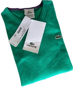 Boys LACOSTE Solid Kelly Green Crocodile Logo Cotton V-Neck Sweater Size 12YR - Picture 1 of 11