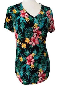 Camiseta No Boundaries Mujer Top Elástica Tropical Hawaiana Negra Talla XL 15 17 - Imagen 1 de 5