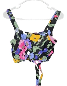 Rachel Roy Floral Crop Top Shirt Damen Medium M Schwarz Neu mit Etikett - Bild 1 von 9
