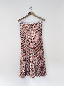 Zara Printed Pleated Geometric Maxi Skirt Size L Red Blue
