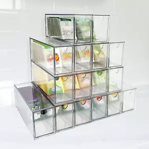 16-Pack Tea Bag Drawers Organizer - 16 Clear Plastic Drawer Tea Bag Holder; Stac - Picture 1 of 12