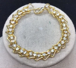 Vintage Gold Tone Costume Clear Rhinestone Bracelet 7" F087 - Picture 1 of 4