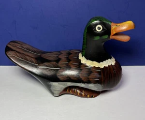 Pato mallarde de madera tallada 7" pintado con pico abierto - pequeño chip debajo del pico, ver foto - Imagen 1 de 11