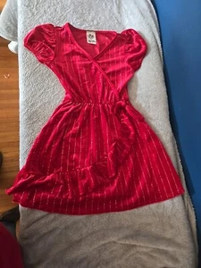 Lily Bleu Velvety Dress Girls Size 7 With Bow And Silver Lines - Picture 1 of 8