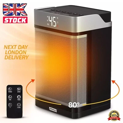 1500W Electric Space Heater with 90° Oscillation & Temp Control - Black/Silver - Image 1 of 4