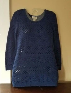ANN TAYLOR LOFT Women's XS Blue 100% Cotton 3/4 Sleeve Open Knit Sweater - Picture 1 of 5
