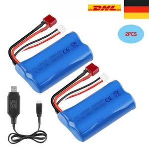 2x 7,4V 2000mAh Li-ion Akku T-Stecker mit USB Ladegerät für RC Auto Off Road LKW - Bild 1 von 9