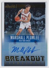 2016-17 Panini Studio Breakout Auto Rookie #4 Marshall Plumlee 030/299 Knicks