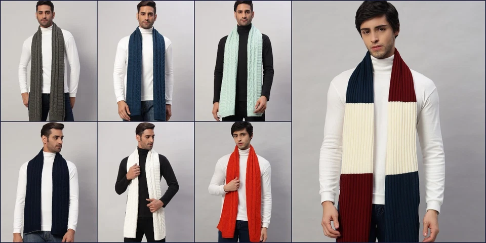 Bufanda de cachemir tejida a mano cálida de invierno para hombre bufandas de lana maciza grandes Foto 1 de 1