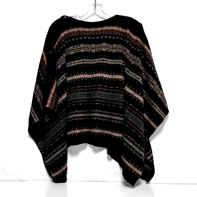 J Jill Two Way Fair Isle Poncho Sweater Shawl Black brown Multi One Size - Image 1 of 4