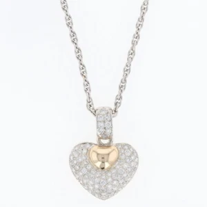 .90ctw Round Cut Diamond Cluster Heart Pendant 18" Necklace 14k Multi-Tone Gold - Picture 1 of 6