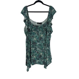 NWT Evan’s blouse top plus size 30/32 floral paisley teal ruffle women's tank - Picture 1 of 8