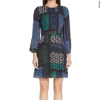DEREK LAM 10 CROSBY Fit Flare Dress Womens Size 4 Blue 100% Silk $495 - Image 1 of 4