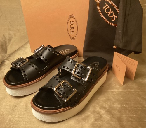 TOD’S Sandali con cinturino nero forato in pelle 1 5"" con cinturino in pelle. EU taglia 39 (US 8 5)