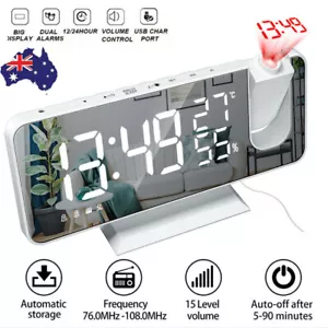 LED Digital Projection Alarm Dual Clock FM Radio Snooze Dimmer Ceiling Projector - Picture 1 of 10
