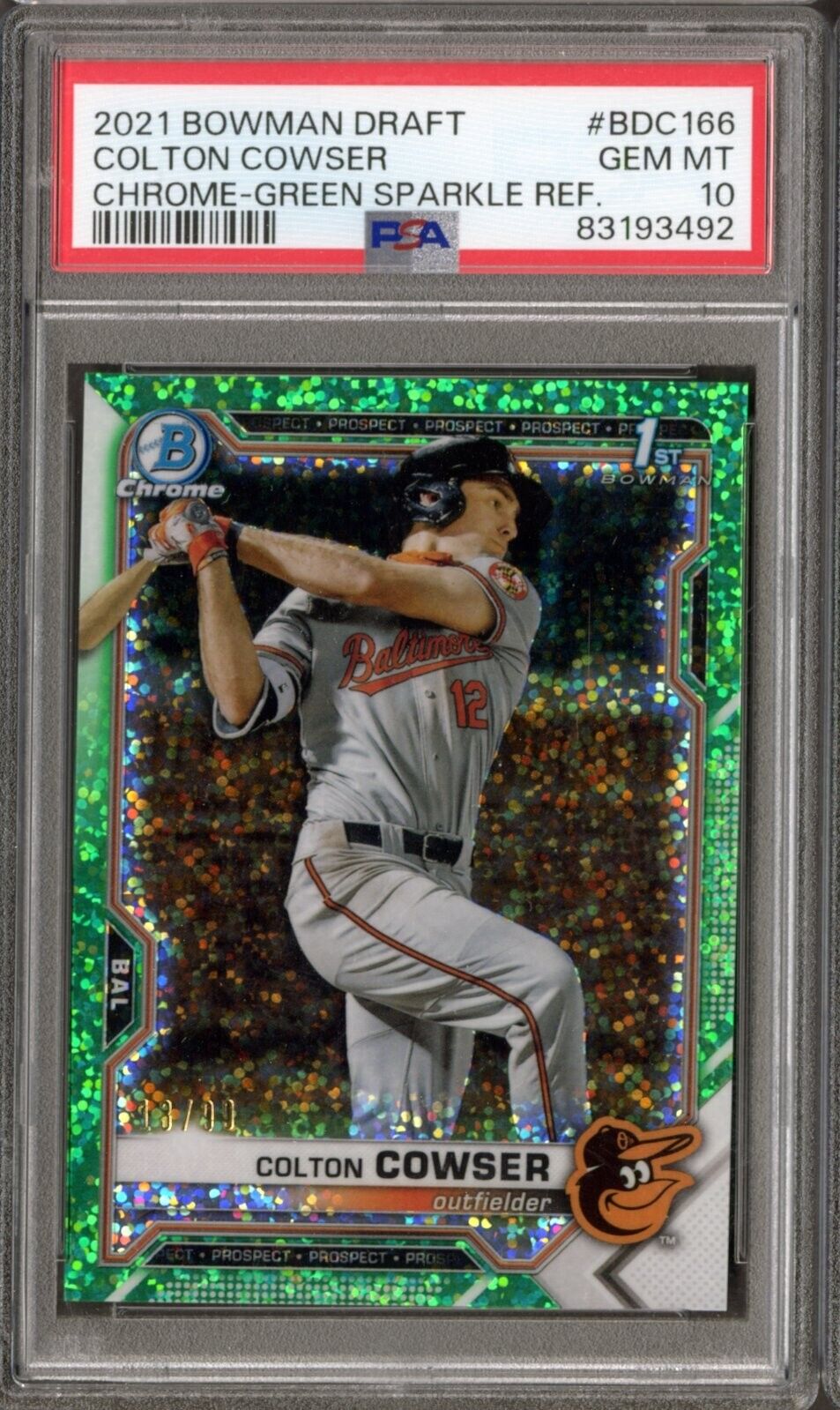 2021 Bowman Chrome Draft Colton Cowser Green Sparkle Refractor /99 PSA 10 Gem Mt