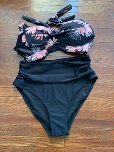 Tempt Me zweiteiliges Damen-Bikini-Set Neckholder & hochtailliert, Größe M, schwarz - Bild 1 von 5