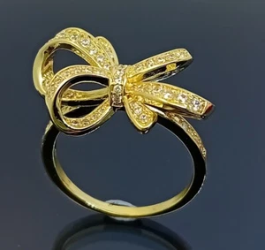 18K Gold Filled Stunning Italian Simulated Diamond 18ct Bowknot Ring Size 8 - Picture 1 of 13