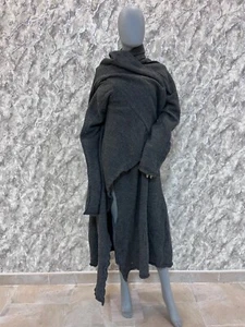 Rare Avant Garde Rundholz Anthra Asymmetric Wool Coat Big Size Y2K - Picture 1 of 11