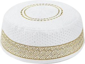 Men Muslim Prayer Kufi Hat Headwear Cap Medium-Large, Yellow-23″  - Picture 1 of 6