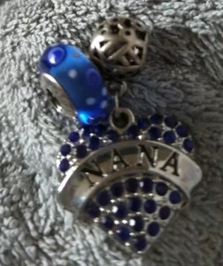 AUTHENTIC PANDORA CHARM BEAD w/ EUROPEAN "NANA" HEART DANGLE LOT L318 - Picture 1 of 2