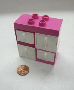 Lego Duplo PINK CABINET w/ 4 WHIE DRAWERS DRESSER for Room House - Picture 1 of 4