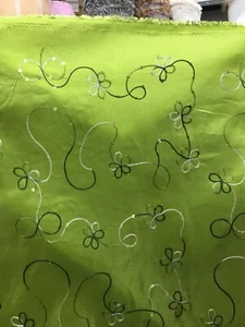 APPLE GREEN FLORAL SEQUINS EMBROIDERY TAFFETA FABRIC (60 in.) Sold By The Yard - Picture 1 of 3