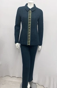 Vintage Chanel Boutique Jacket Pant Set 97A Boucle Green Black Chartreuse 36 XSS - Picture 1 of 16