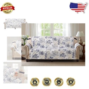 Reversible Blue Toile Sofa Slipcover - Durable & Easy Care Furniture Protector - Picture 1 of 10