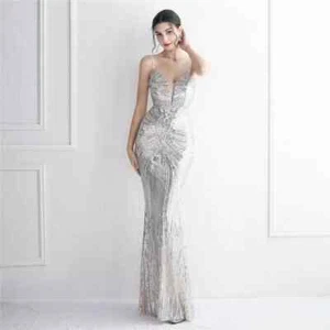 Vestido Largo Elegante De Sirena Plateado Con Strass Slim 46915 - Imagen 1 de 3