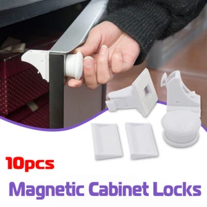 10Pcs Magnetic Child Infant Baby Kids Drawer Cupboard Cabinet Door Safety Lock - Picture 1 of 10