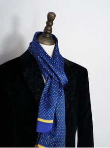 Men's 100 Silk Scarf Cravat Double Layer Long Neckerchief Mufflers Stars Blue - Picture 1 of 8