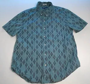 Reyn Spooner Shirt Men's LARGE Button Down Hawaiian Blue Striped Geometric Print - Picture 1 of 7