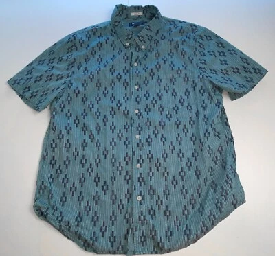 Reyn Spooner Shirt Men's LARGE Button Down Hawaiian Blue Striped Geometric Print - Image 1 of 4