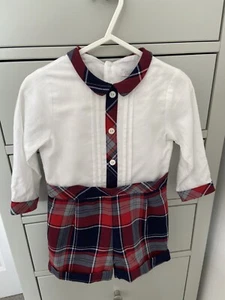 Baby Boys Patachou Tartan Trim Romper Short Suit Outfit Set Red White 9-12 Month - Picture 1 of 5