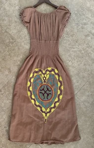 Artsy Boho bestickt gesmoktes mexikanisches Bauern Stufen Maxikleid S-M - Bild 1 von 12